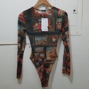 NWT Florence Art PRINTED TULLE BODYSUIT